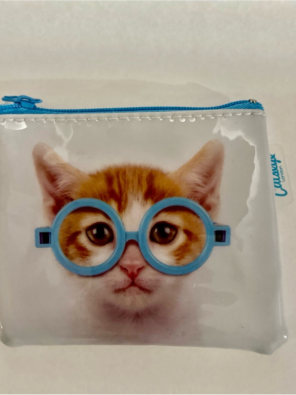 Catseye Cat Face Zipper Coin Purse with Blue Glasses -